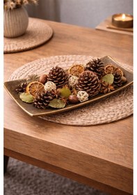 Resim Altın Tonlu Dikdörtgen Dekoratif Tepsi Renkli 