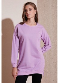 Resim Lela Modest Pamuklu Bisiklet Yaka Oversize Fit Bayan Tunik 5864896 Lila 