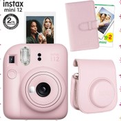 Resim Instax mini 12 Pembe Fotoğraf Makinesi-20'li Film-Laporta Albüm ve Deri Kılıf Seti 