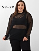 Resim Bodi Pozitiv Büyük Beden Şeffaf Fileli Yaka Kazak 282770696 Siyah 