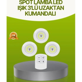 Resim Uzaktan Kumandalı 3 Lü Kablosuz LED Spot Lamba Seti Yapışkanlı Pratik Kullanım 