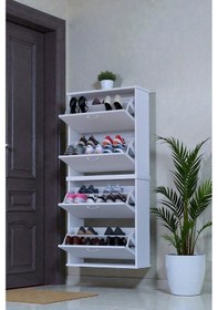 Resim Eliusta Berrak Beyaz 8 Bölmeli Ayakkabılık 72 Cm Genişlikte Duvara Monte 72x156x26 Cm Ayakkabılık Beyaz 