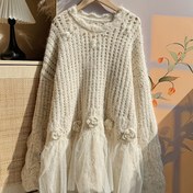 Resim Kadınlar İçin Bej Kazak - Şık Gevşek Kesim Çiçekli Desenli, Yumuşak Yuvarlak Yakalı Sonbahar/Kışlık Kazağı, Günlük Kullanım için Rahat ve Zarif Kadın Giyimi, Büyüleyici Kadınsı Tarz, Dokulu Moda Kazak 