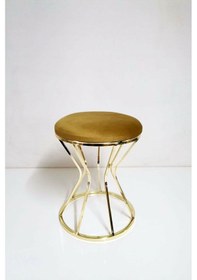 Resim Metal Ayaklı Lüks Puf Tabure Koltuk Gold Bronz 