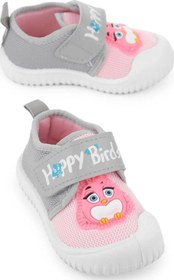 Resim GEZER Yazlık Kız Çocuk Keten Happy Bird Cırt Cırtlı Ayarlanabilir Ayakkabı Gri Pembe 