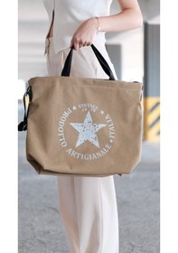 Resim Kanvas Çapraz Askılı Tote Çanta Krem Yıldız Desen Renkli 