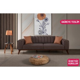 Resim Perla Sofa Velar Yataklı Kanepe Keten Kahve 