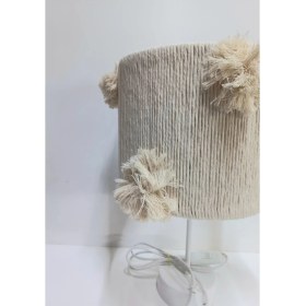 Resim Silindir Ekru Makrome Ip Sargılı Ekru El Yapımı Ponponlu Kız Bebek Çocuk Odası Abajur 
