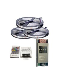 Resim 15 Metre 12v 60 Ledli Rgb İç Mekan Şerit Led 16,5a Slim Trafo 36 A Rf Led Kontrol Üniteli Set 