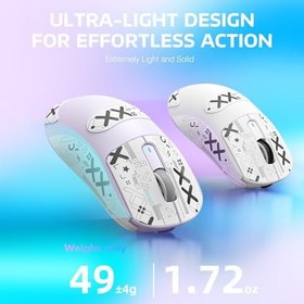 Resim X3 Kablosuz Gaming Mouse, Ultra Hafif 49g Oyuncu Mouse, PixArt PAW3395 Sensör-26000DPI, Programlanabilir, 2.4G/Bluetooth/Kablolu-Uzun Pil Ömrü/PTFE Ayak/Fare Kavrama Bandı-PC/MAC-Lavanta 