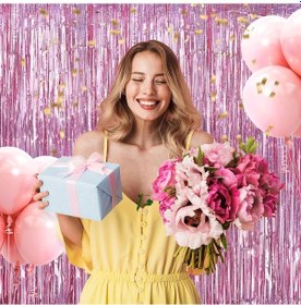 Resim Rose Gold Renk Ekstra Metalize Parlak Saçaklı Arka Fon Perde İthal A Kalite 1x2 Metre Diğer 