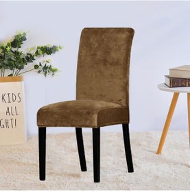 Resim Upmall Kadife Sandalye Örtüsü, Kılıfı Lastikli Kahve 6 Ade 