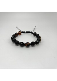 Resim Unisex Damla Kehribar Bileklik 8mm Makrome Siyah 