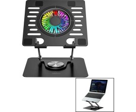 Resim Ulu Pazarlama Katlanabilir Laptop Stand Metal - Soğutucu Fan Rgb Işıklı 360° Dönebilen Fan 2 USB Soket (5570) 