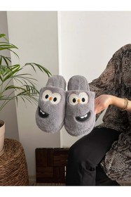 Resim Behtah Kundura Erkek Kadın Ev Terliği Gülen Komik Yüz Sessiz Tabanlı Peluş Pofuduk Ev Terliği Çeyiz Bohça Terliği 