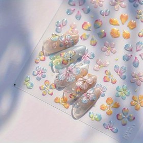 Resim 5D Simli Shellac Jel Tırnak Çıkartmaları - Yeniden Kullanılabilir Kendinden Yapışkanlı Pastel Gökkuşağı Renkleri, Parlak Yüzey ve Nakış Detayları ile DIY Manikür, Pedikür, El & Ayak Bakımı için Yüksek Kaliteli Tırnak Sanatı Aksesuarları 