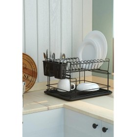 Resim Tekno Trust Paslanmaz Çelik Iki Katlı Modüler Tabaklık Bulaşıklık Mat Siyah KB010 Siyah 35 x 45 
