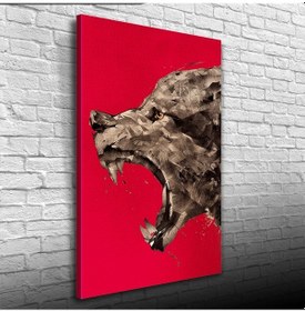 Resim Kızgın Kurt , Kırmızı Ve Gri Tonlarda Kanvas Tablo 50 X 70 