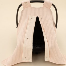 Resim Puset Örtüsü - Çift Taraflı - Somon Örgü - Krem Muslin 