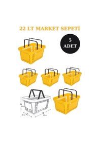 Resim 5 adet 22Litre Market ve Alışveriş Sepeti, Saplı Market Sepeti S 