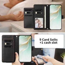 Resim JZ Xiaomi Poco X8 Pro Max için 9 Kart Yuvalı ve Fotoğraf Pencereli Cüzdan Kılıf, Birinci Sınıf Deri Kapaklı Kılıf, Kickstand Çapraz Askılı Telefon Cüzdanı ve Ayarlanabilir Kordon ve Bileklik - Siyah 