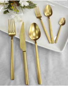 Resim 89 Parça Stayle Mat Gold Titanyum Çatal Kaşık Bıçak Servis Seti Gold 