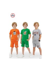 Resim Fyk Kids 3'lü Bisiklet Yaka Baskı Detaylı Renkli Kaprili Erkek Çocuk 6 Parça Alt Üst Takım Turuncu-yeşil-gri 