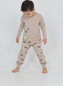 Resim Toontoy Kids Toontoy Erkek Çocuk Roar Baskılı Pijama Takım Bej 