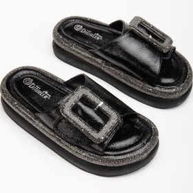 Resim Kadın Taşlı Dolgu Topuk Terlik Siyah Taban Taş Detaylı-3754 Siyah 