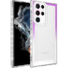 Resim Case 4U S22 Ultra Uyumlu Kılıf Simli ve Renk Geçiş Tasarımlı Lens Korumalı Park Kapak Mor - Beyaz 