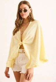 Resim Olalook Kadın Sarı Yarasa Model Crop Müslin Kimono KMN-00000071 