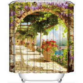 Resim Doğal Manzara Yeşil Bambu Çiçek Kuşlar Bitki Duş Perdeleri Orman Ilkbahar Yaz Manzara Banyo Dekor Bez Perde Seti | Duş Perdeleri (Yurt Dışından) 