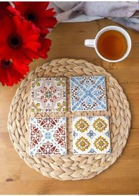 Resim Osmanlı ve Çini Desenli Doğal Taş Bardak Altlığı - El Yapımı 4'lü Set 