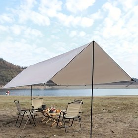 Resim 1 Adet Büyük Açık Hava Kamp Çadırı 96 Sq Ft Üçgen Güneşlik Barınağı, 6-12 Kişilik Derin Yeşil Tüm Mevsim Rüzgar Dirençli Ayarlanabilir İpler ve Sağlam Destekli Metal Halatlı Kamp Çadırı, Piknikler, Aile Buluşmaları, Tatil Etkinlikleri İçin 