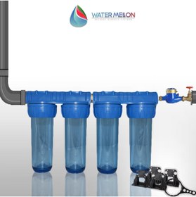 Resim WaterMelon Daire Bina Sayaç Girişi 10" Inch 4 Aşama Su Arıtma Cihazı (İLETKENLİK DÜŞÜRÜCÜ YUMUŞATMA SİSTEMİ) 