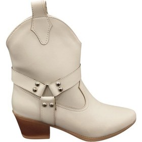 Resim Cudo Taş Tokalı Dikişli Western Kovboy Yumuşak İç Pedli Günlük Kadın Bot Ten Ten Rengi 