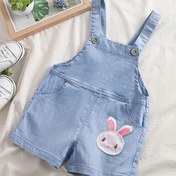Resim Toddler Baby Cute Bunny Grafik Tulum, Kızlar Rahat Bol Kot Tulumlar, Askılı Şortlar 