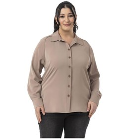 Resim Büyük Beden Reglan Kollu Vizon Gömlek Vizon 