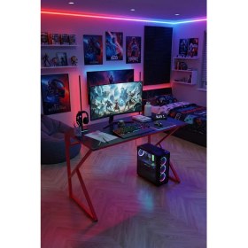 Resim Yüceer Home Redline Vortex Oyuncu Masası 120X60 cm Antrasit - Kırmızı Metal Ayaklı Gaming Desk 