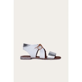 Resim Bueno Shoes Gümüş Beyaz Deri Kadın Düz Sandalet 