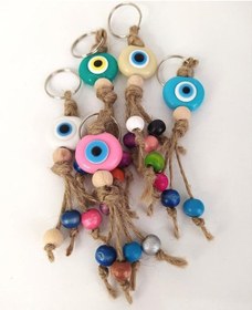 Resim 5 Adet Anahtarlık Karışık Renkli Kötü Göz Kovucu Nazar Hand Made Hasır Renkli Ahşap Boncuklu Nazarlık Çanta Araba Süsü 