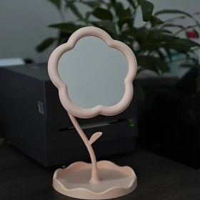 Resim Chuangyinshop Pembe Çiçekli Aynalı Makyaj Masası - Seyyar Takı Organizeri Pembe 