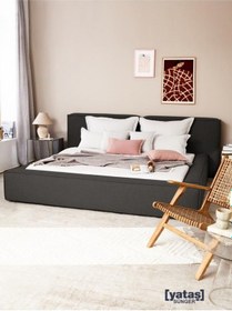 Resim Most Mollior Bazalı Karyola Koyu Antrasit Keten Kumaş 180x200 Cm. Yatak İçindir 