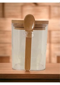 Resim Kare Bambu Kapaklı Kaşıklı Kristal Plastik Baharat Saklama Kabı 500ml 1 Adet Royaleks-hs501 Diğer 