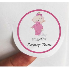 Resim 48 Adet 4 Cm Kişiye Özel Pembe Ayakta Bebek Hoşgeldin Baskılı Mat Etiket Sticker -4 