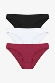 Resim Kadın 3'lü Pamuklu Basic Külot 11040 Bordo - Siyah - Ten 