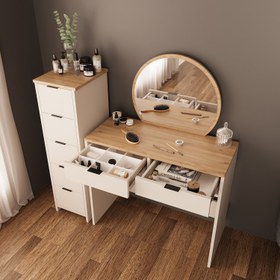 Resim Bimossa T20 Flora Çekmeceli Dolaplı Makyaj Masası - Meşe - Kumtaşı 