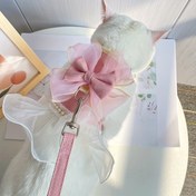 Resim 1 adet Pembe ve Mavi Polyester Dantel Kedi Göğüs Tasması İnci Vurguları & 119.38cm Tasma - Kedileri Yürütmek İçin Şık ve Rahat, Şık Evcil Hayvan Giyimi | Zarif Evcil Hayvan Kıyafeti | Ayarlanabilir Evcil Hayvan Göğüs Tasması, Kedi Göğüs Tasması ve Tasma 