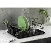 Resim Fevito Ömür Boyu Paslanmaz Bulaşıklık Bulaşık Sepeti Tek Katlı Tabaklık Termo Plastik Kaplama Siyah 