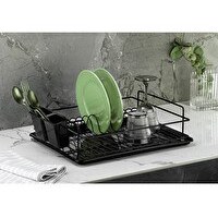 Resim Fevito Ömür Boyu Paslanmaz Bulaşıklık Bulaşık Sepeti Tek Katlı Tabaklık Termo Plastik Kaplama Siyah 